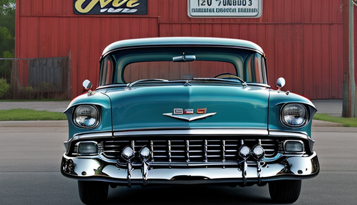"image of the car in the title ""Chevrolet Bel Air: Cruising Back to the Fabulous '50s""" in Photorealism style